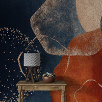 Boho Desen Lacivert Kızıl Duvar Kağıdı Poster