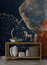 Boho Desen Lacivert Kızıl Duvar Kağıdı Poster