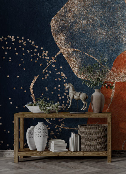 Lacivert Kızıl Boho Desen Duvar Kağıdı