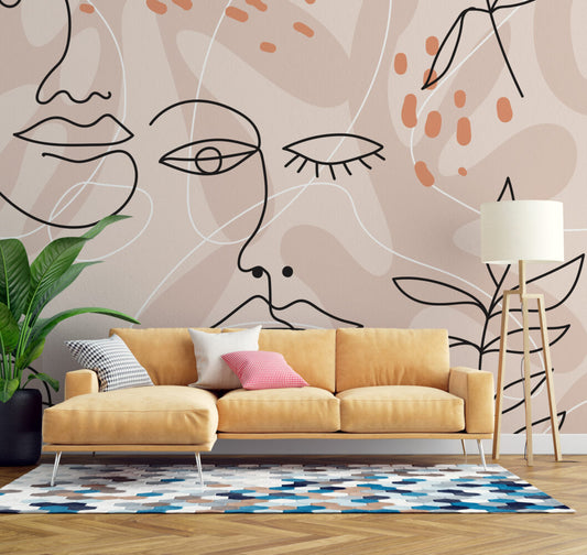 Boho Soyut Kadın Yüzü Duvar Kağıdı