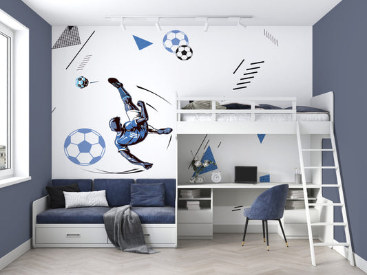 Futbolcu ve Toplar Duvar Kağıdı 162x101 162cm En 101cm Boy Self Kendinden Yapışkanlı