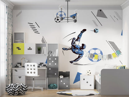 Futbolcu ve Toplar Duvar Kağıdı 162x101 162cm En 101cm Boy Self Kendinden Yapışkanlı