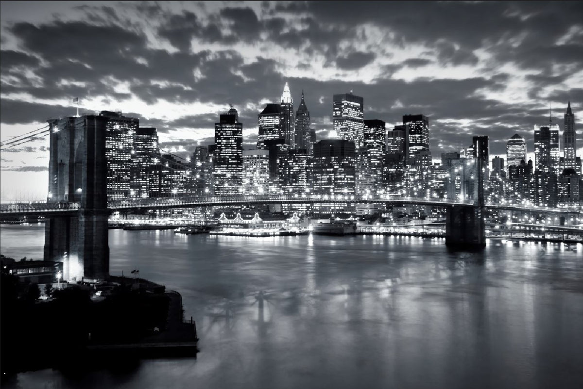 Brooklyn Köprüsü Gece Manzarasında Duvar Kağıdı Poster