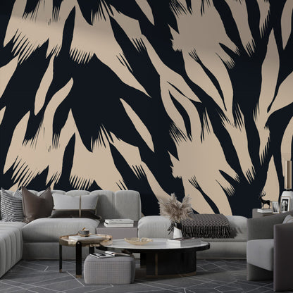 Siyah Beyaz Abstract Fırça Deseni Duvar Kağıdı