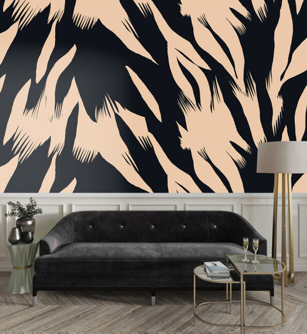 Abstract Fırça Deseni Siyah Beyaz Duvar Kağıdı Poster