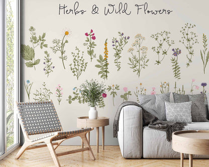 Çiçekler ve Otlar Minimalist Duvar Kağıdı