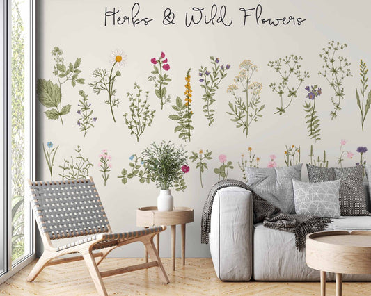 Çiçekler ve Otlar Minimalist Duvar Kağıdı