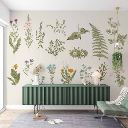 Minimalist Çiçekler ve Eğrelti Otları Duvar Kağıdı