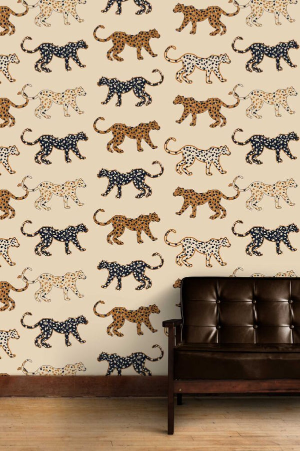 Desenli Retro Leopar Duvar Kağıdı Poster
