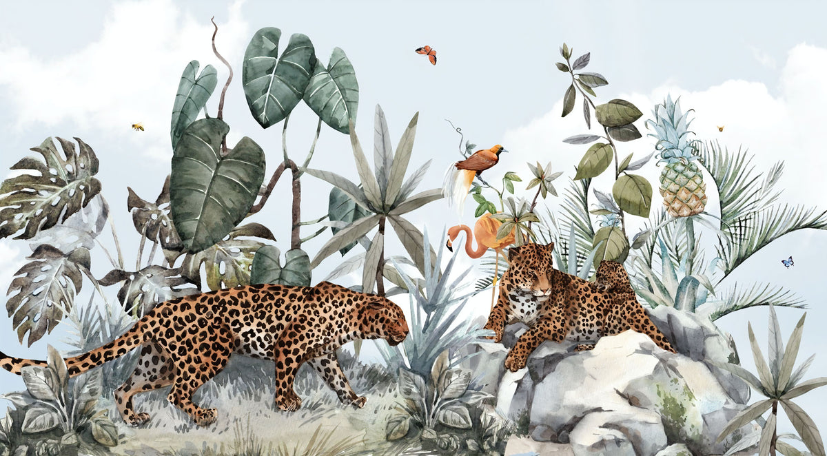 Yapraklar Leoparlar Tropikal Duvar Kağıdı Poster