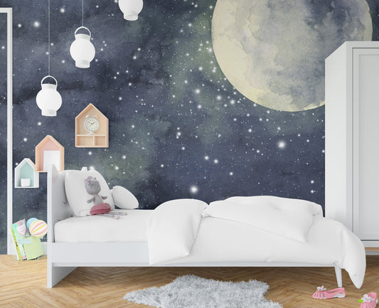 Sulu boya Dolunay ve Gece Duvar Kağıdı