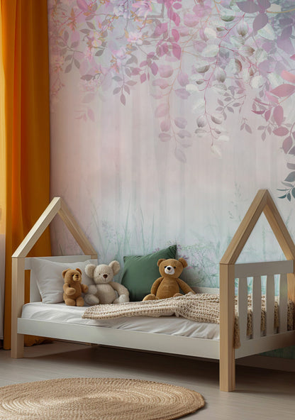 Soft Pembe Çiçeklerle Çevrili Orman Duvar Kağıdı