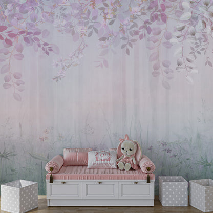Soft Pembe Çiçeklerle Çevrili Orman Duvar Kağıdı