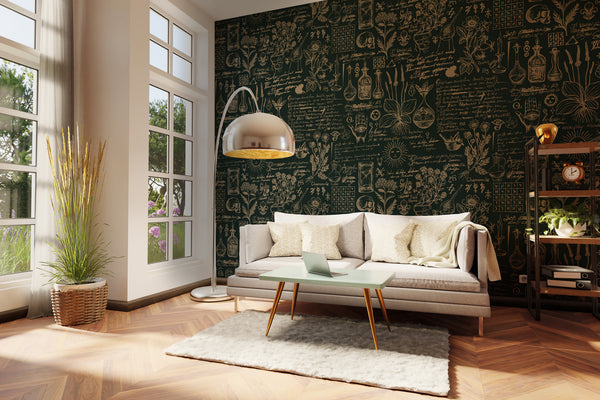 Formüller Desenler Yeşil Fonda Duvar Kağıdı Poster