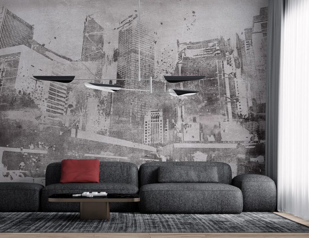 Desenli Şehir Manzara Resimli 3D Eskitme Duvar Kağıdı Poster