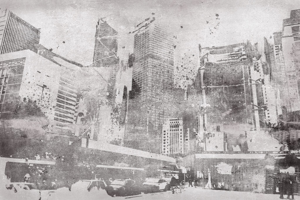 Desenli Şehir Manzara Resimli 3D Eskitme Duvar Kağıdı Poster
