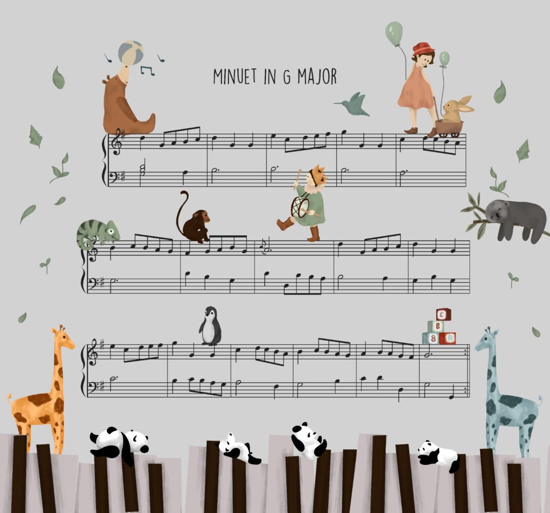 Müzik Notalarının Üzerindeki Hayvanlar 3D Çocuk Odası Duvar Kağıdı Poster