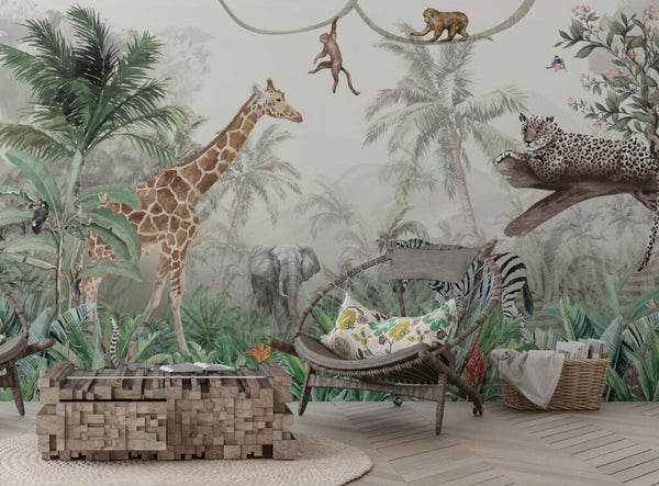 Kaplanlı 3D Safari Zürafalı Duvar Kağıdı Poster