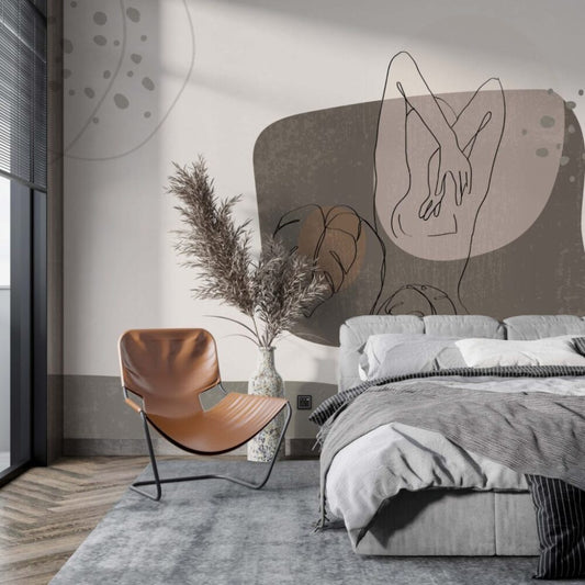 Line Art Bayan Figürlü 3D Duvar Kağıdı | Duvar Kağıdı Marketi