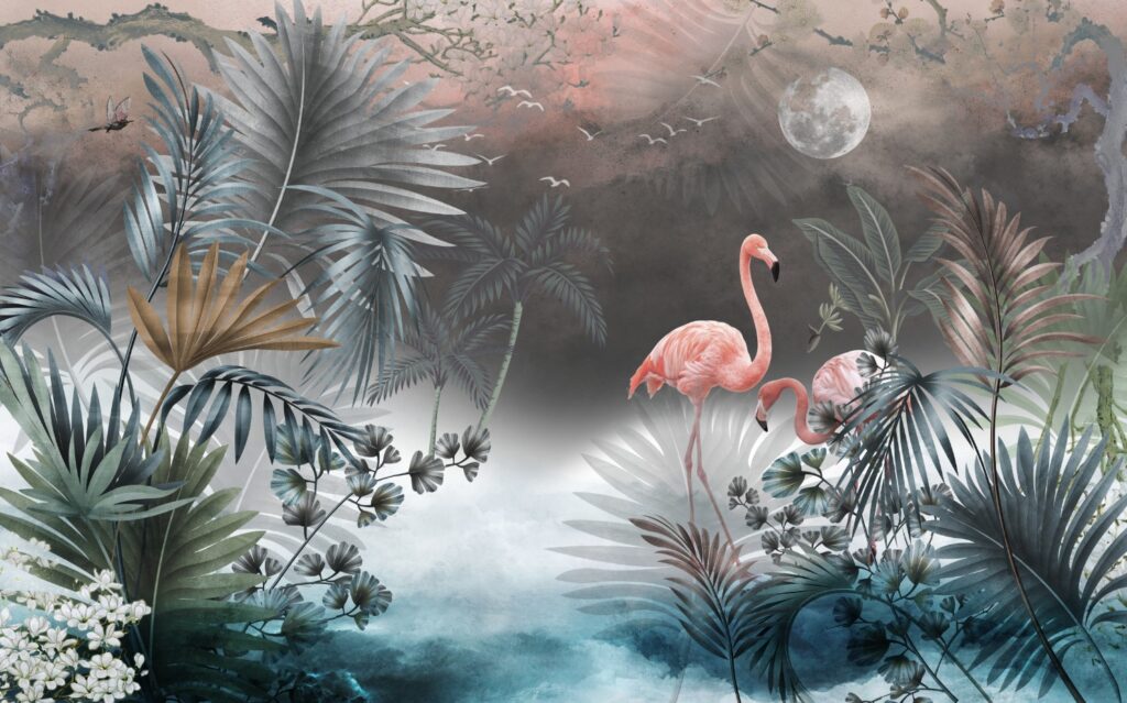 3D Flamingo Tropikal Duvar Kağıdı Poster
