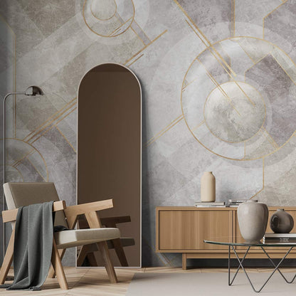 Geometrik Desenli Gold Renlerinde Duvar Kağıdı