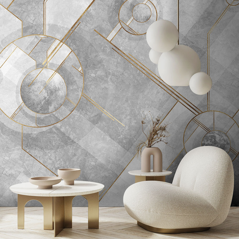 Gold Renlerinde Geometrik Desenli Duvar Kağıdı Poster