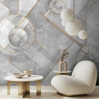 Gold Renlerinde Geometrik Desenli Duvar Kağıdı Poster