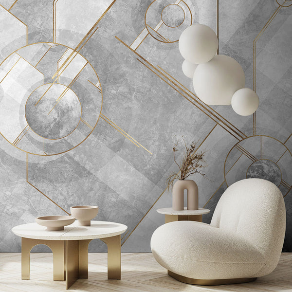 Gold Renlerinde Geometrik Desenli Duvar Kağıdı Poster