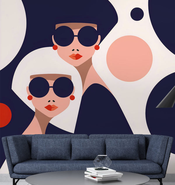 Geometrik Desen Kadın Figürlü Duvar Kağıdı Poster