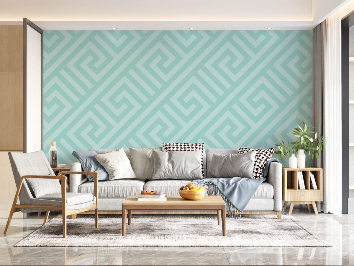 Geometrik Desen Mint Yeşil Renkte Duvar Kağıdı Poster