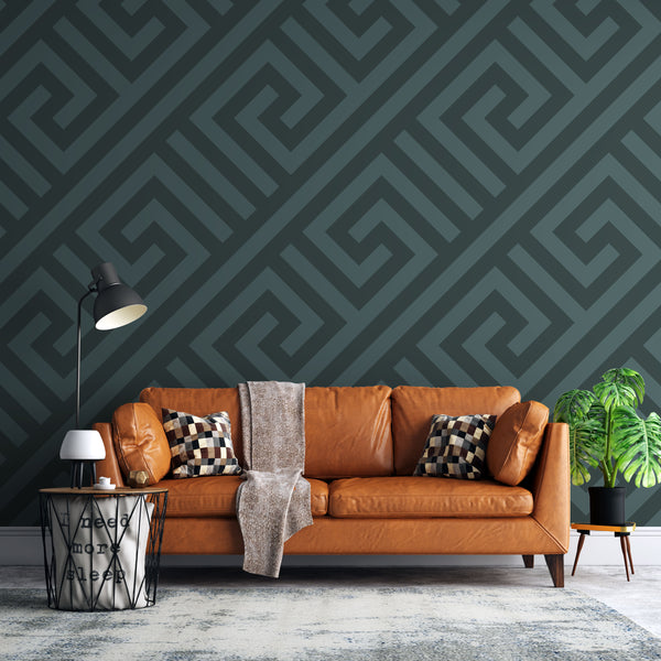 Geometrik Desen Yeşil Renkte Duvar Kağıdı Poster