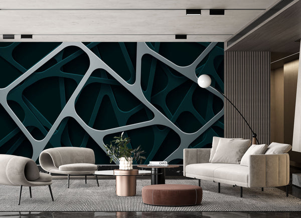 Katmanlı Soyut 3D Geometrik Yeşil Gri Duvar Kağıdı Poster