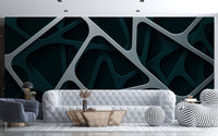 Katmanlı Soyut 3D Geometrik Yeşil Gri Duvar Kağıdı Poster