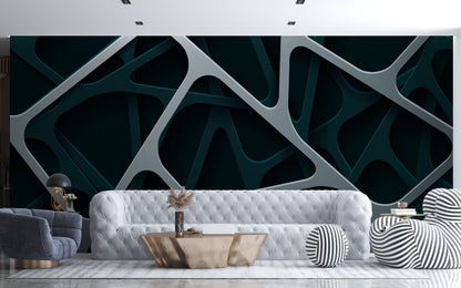 Yeşil Gri Katmanlı Soyut 3D Geometrik Duvar kağıdı