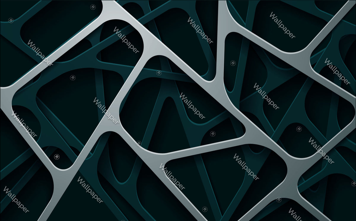 Katmanlı Soyut 3D Geometrik Yeşil Gri Duvar Kağıdı Poster