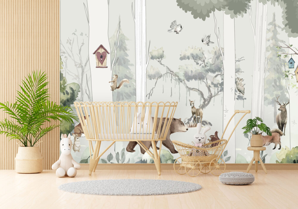 Çocuk Odası için Ormandaki Hayvanlar 3D Duvar Kağıdı | Duvar Kağıdı Marketi