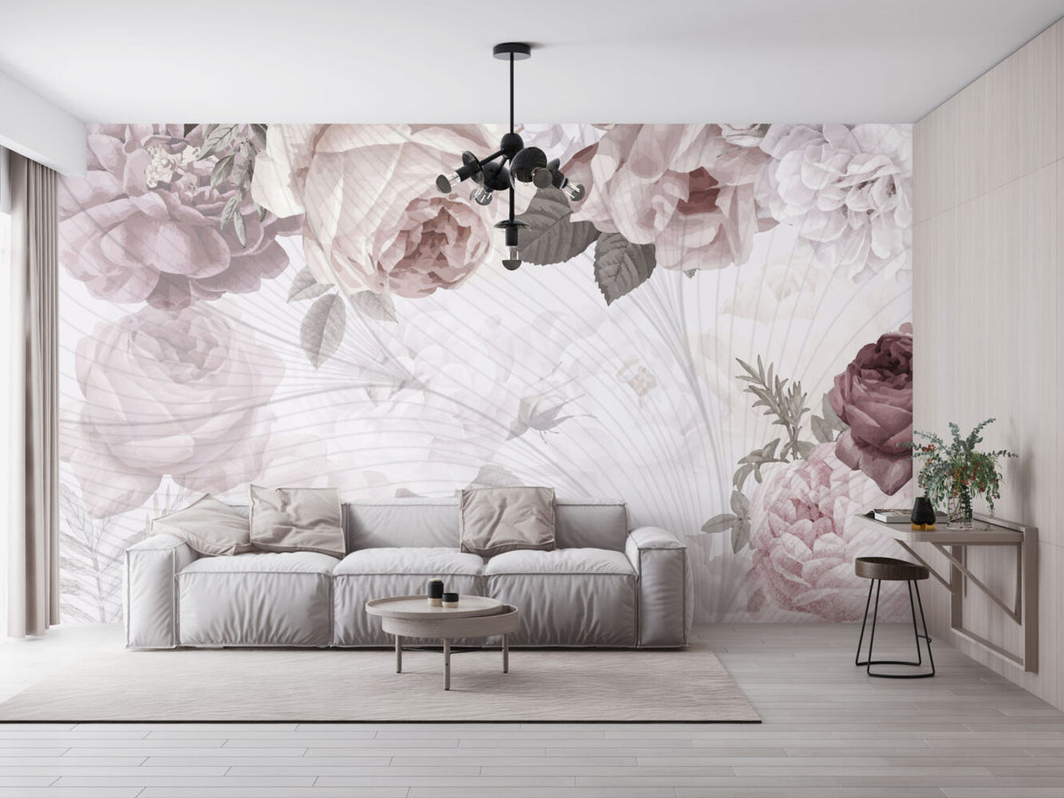 Güller Şakayık Çiçekleri Soft Renklerde Duvar Kağıdı Poster
