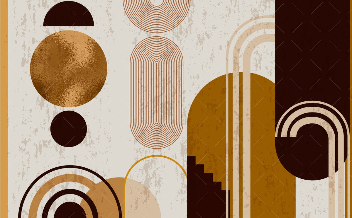 Geometrik Stil Desen Bej Tonlar'da Duvar Kağıdı Poster