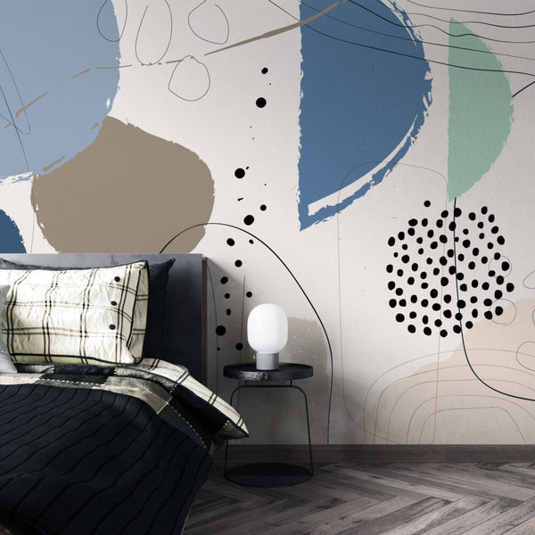 Geometrik Abstract Desenli Mavi Renkte Duvar Kağıdı Poster