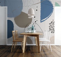 Geometrik Abstract Desenli Mavi Renkte Duvar Kağıdı Poster