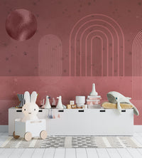 Pembe Renkte Yıldızlı Geometrik Soyut Duvar Kağıdı Poster