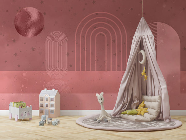 Pembe Renkte Yıldızlı Geometrik Soyut Duvar Kağıdı Poster