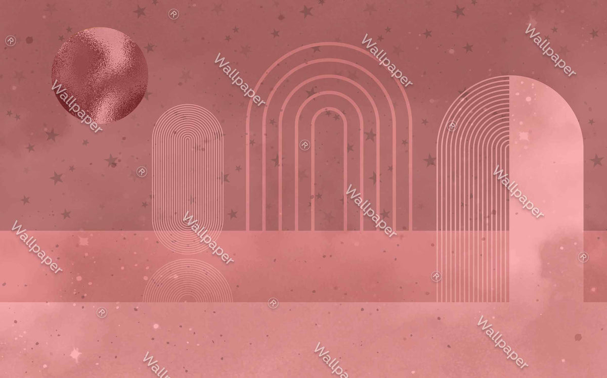 Pembe Renkte Yıldızlı Geometrik Soyut Duvar Kağıdı Poster