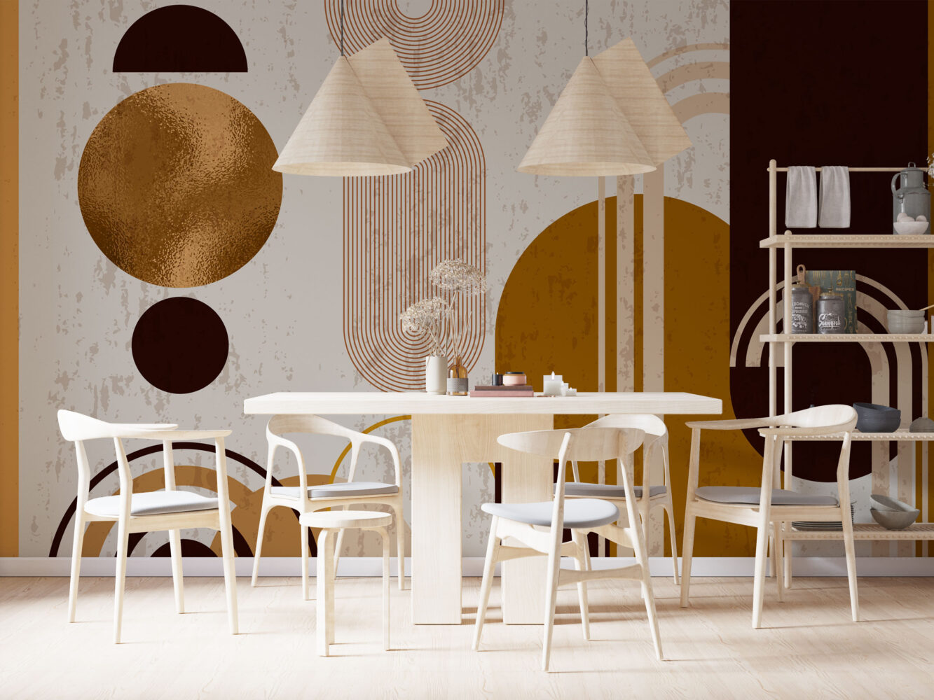 Bej Tonlar'da Geometrik Stil Desen Duvar Kağıdı