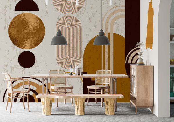 Geometrik Stil Desen Bej Tonlar'da Duvar Kağıdı Poster